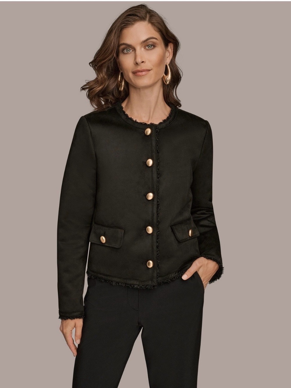 NWT Donna Karan Women's Button Front Boxy Coat. SMALL. Black. Retail $359